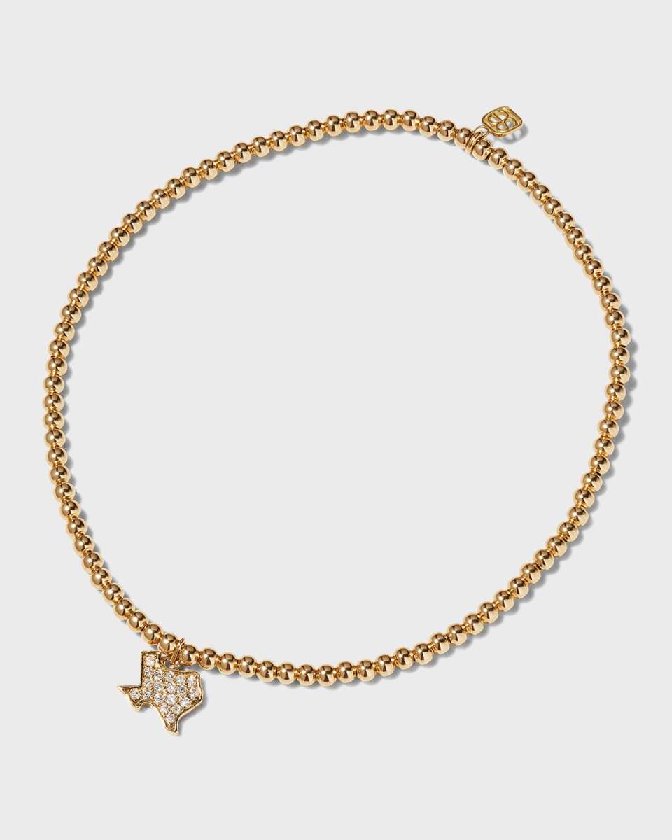 2mm Gold Bead Bracelet with Diamond Texas Charm
